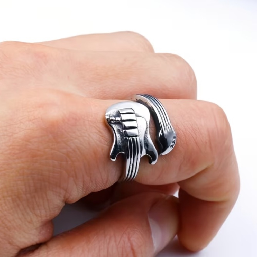 Silver Guitar Ring Unisex